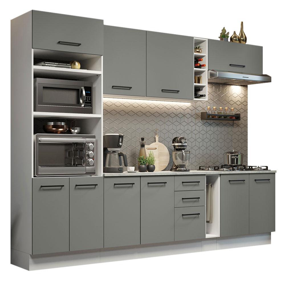 Cozinha Completa Madesa Agata 290006 com Armário e Balcão (Com Tampo) - Branco/Cinza