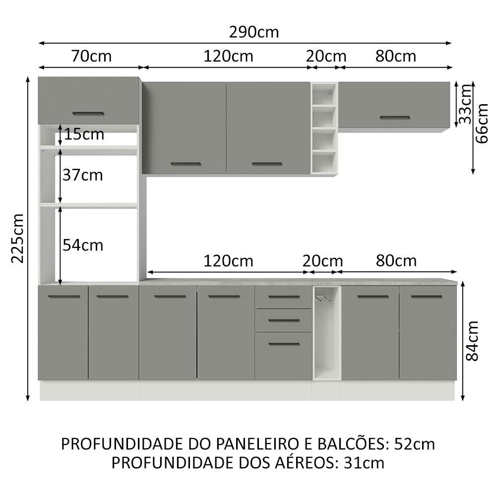 Cozinha Completa Madesa Agata 290006 com Armário e Balcão (Com Tampo) - Branco/Cinza