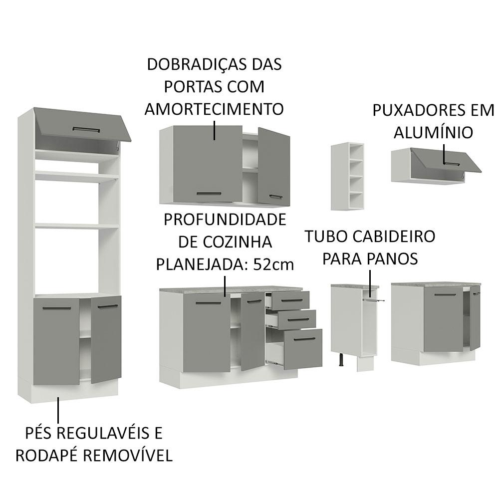 Cozinha Completa Madesa Agata 290006 com Armário e Balcão (Com Tampo) - Branco/Cinza