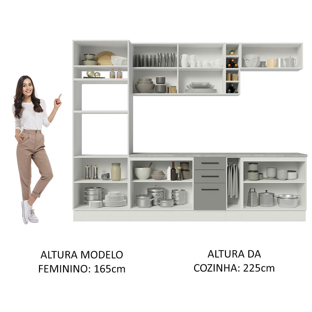 Cozinha Completa Madesa Agata 290006 com Armário e Balcão (Com Tampo) - Branco/Cinza