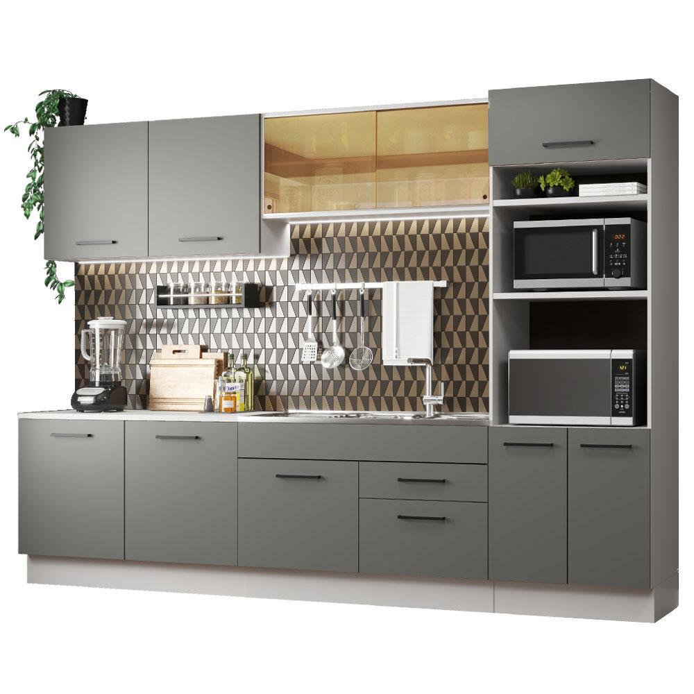Cozinha Completa Madesa Agata 310001 com Armário e Balcão (Sem Tampo e Pia) - Branco/Cinza