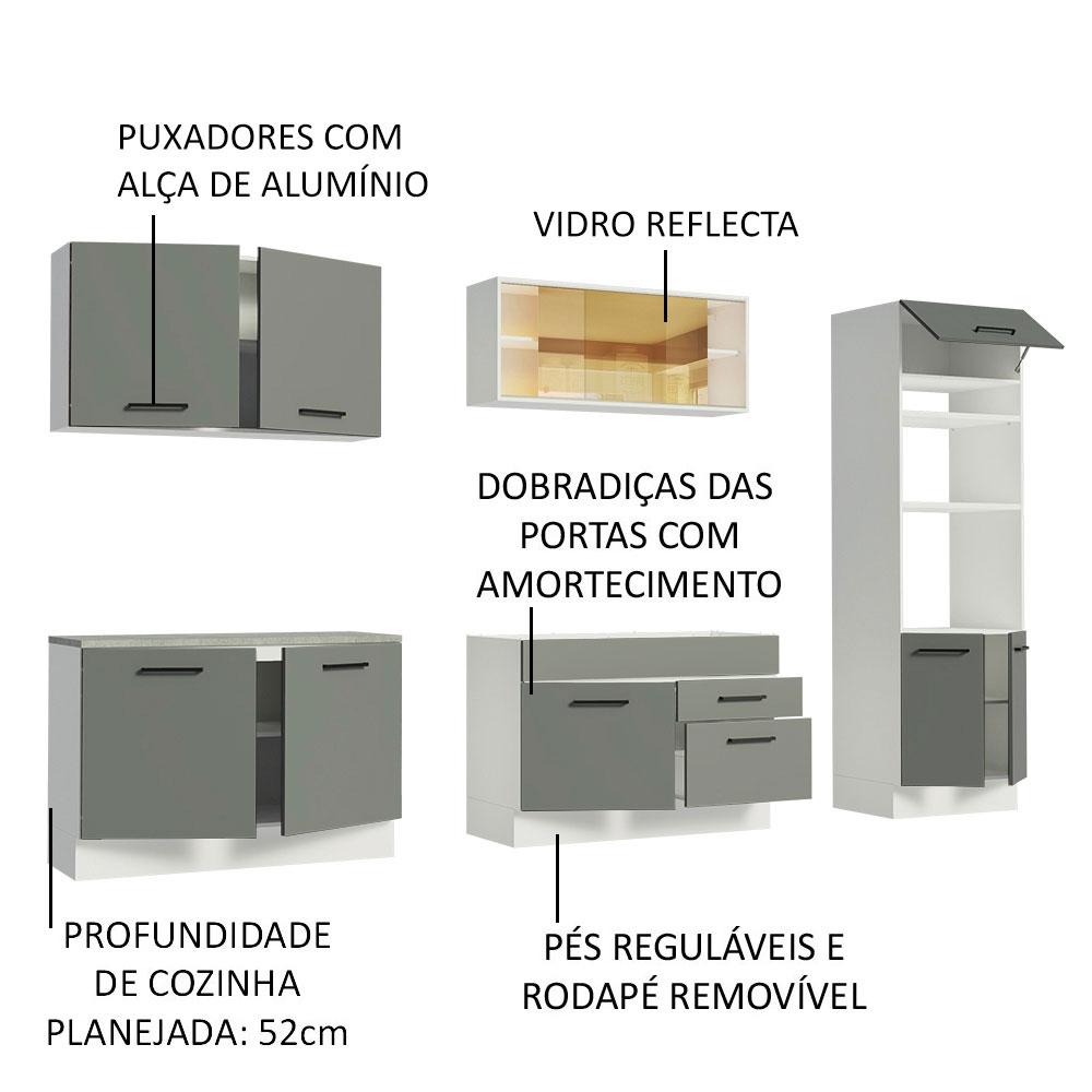 Cozinha Completa Madesa Agata 310001 com Armário e Balcão (Sem Tampo e Pia) - Branco/Cinza