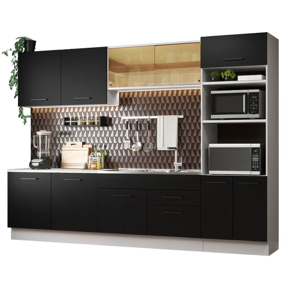 Cozinha Completa Madesa Agata 310001 com Armário e Balcão (Sem Tampo e Pia) - Branco/Preto