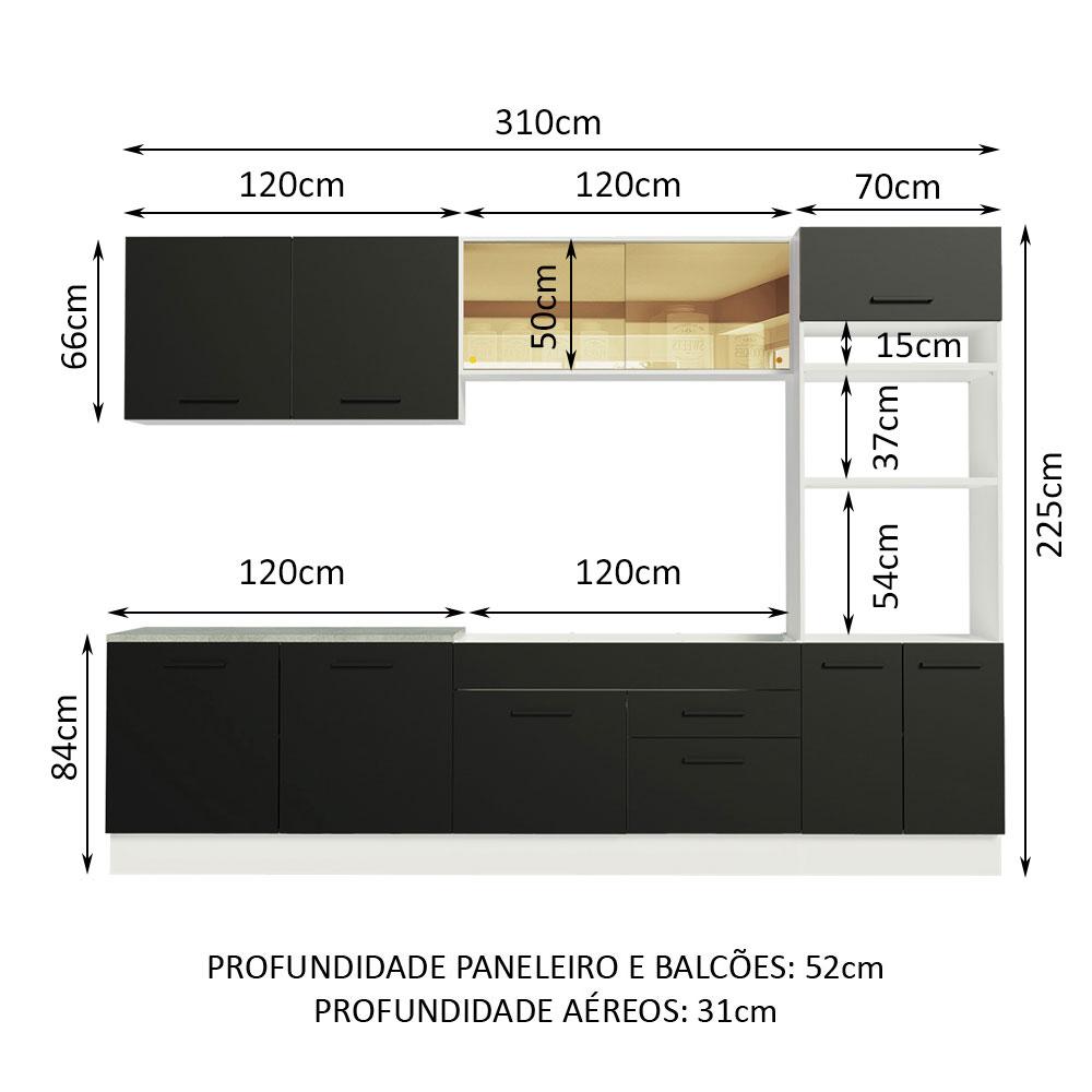 Cozinha Completa Madesa Agata 310001 com Armário e Balcão (Sem Tampo e Pia) - Branco/Preto