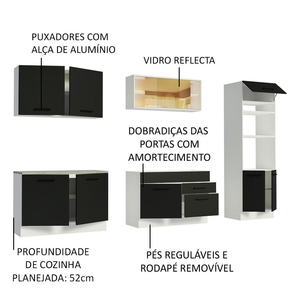 Cozinha Completa Madesa Agata 310001 com Armário e Balcão (Sem Tampo e Pia) - Branco/Preto