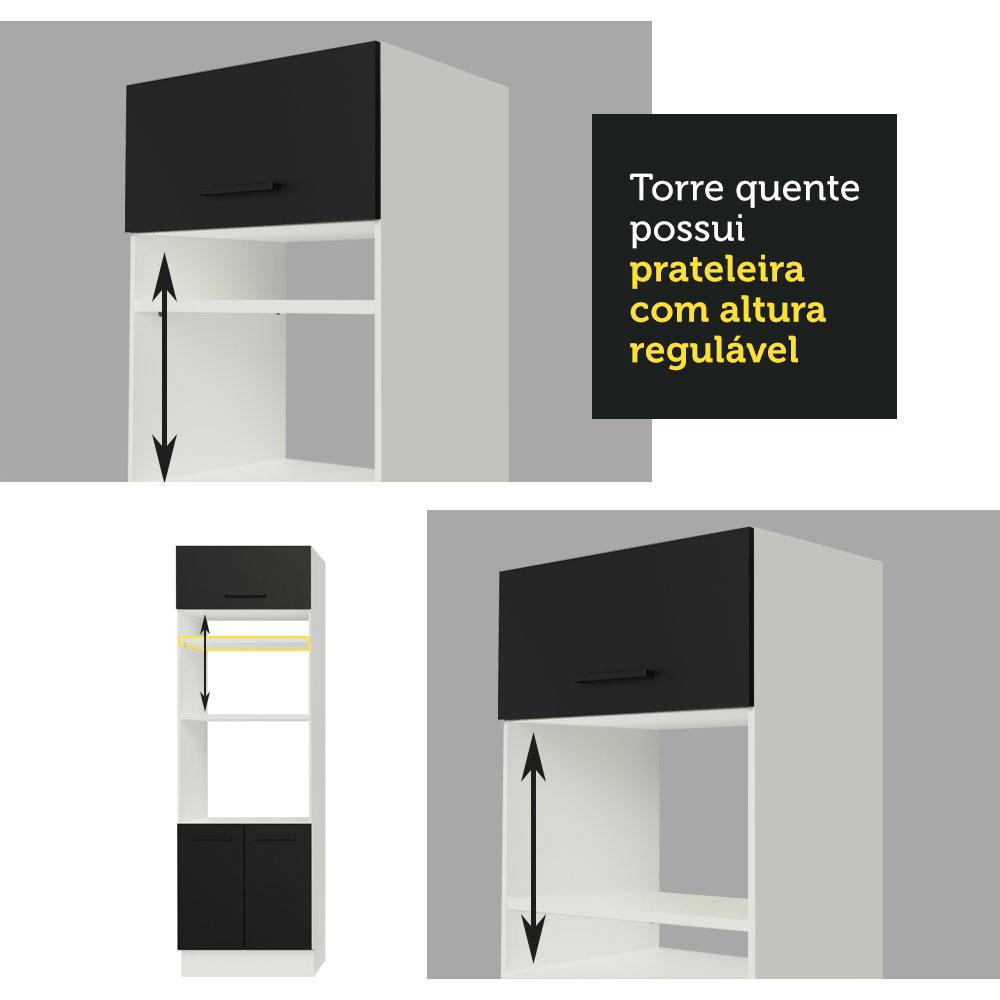 Cozinha Completa Madesa Agata 310001 com Armário e Balcão (Sem Tampo e Pia) - Branco/Preto