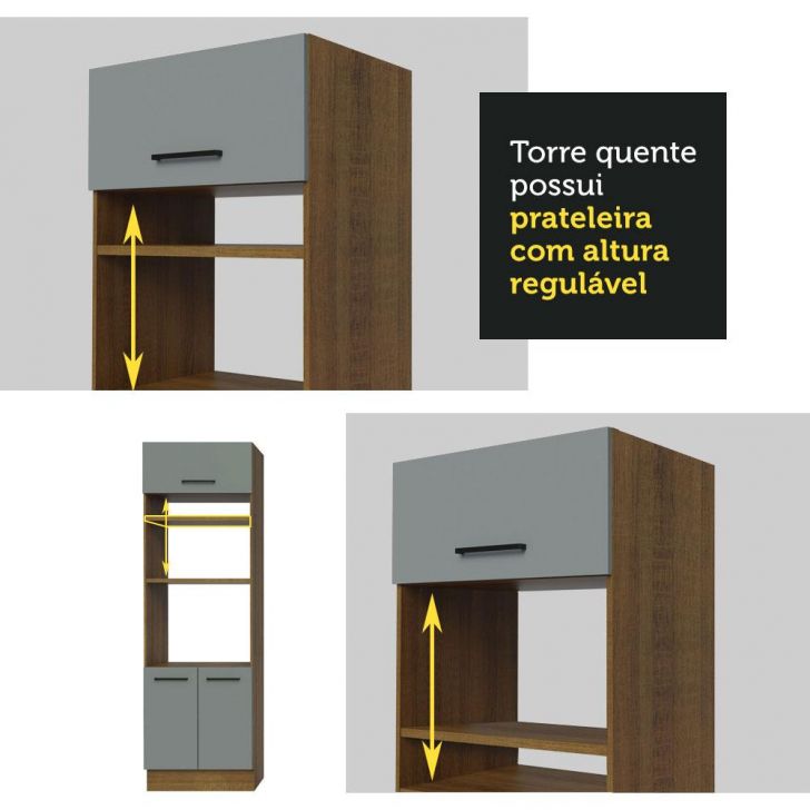 Cozinha Completa Madesa Agata 310001 com Armário e Balcão (Sem Tampo e Pia)  - Rustic/Cinza