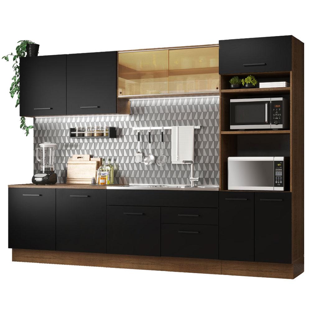 Cozinha Completa Madesa Agata 310001 com Armário e Balcão (Sem Tampo e Pia) - Rustic/Preto