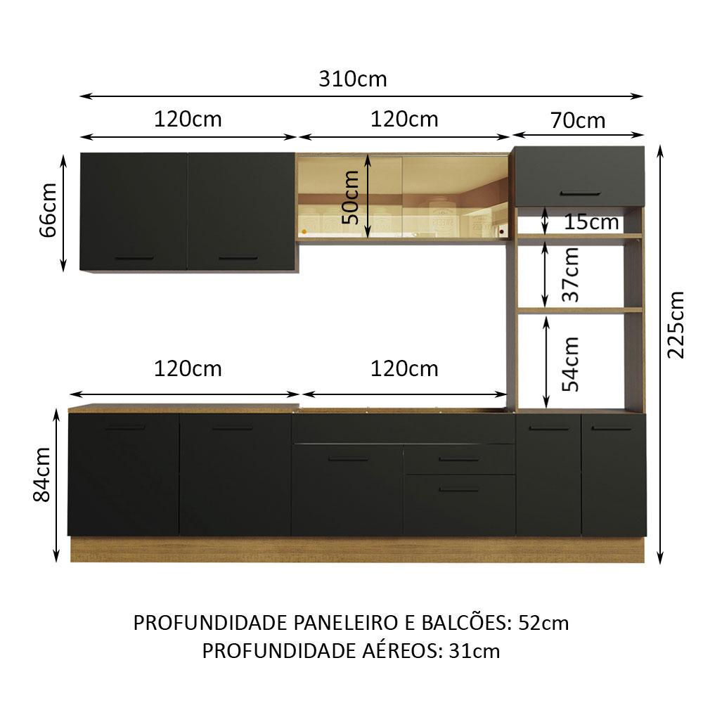 Cozinha Completa Madesa Agata 310001 com Armário e Balcão (Sem Tampo e Pia) - Rustic/Preto