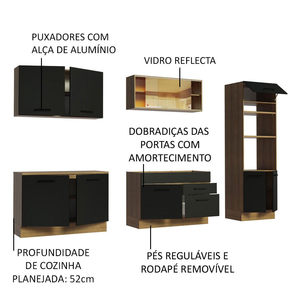 Cozinha Completa Madesa Agata 310001 com Armário e Balcão (Sem Tampo e Pia) - Rustic/Preto