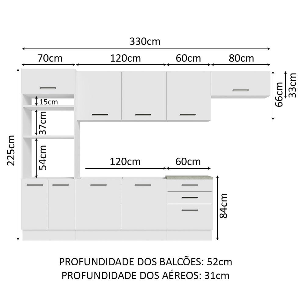 Cozinha Completa Madesa Agata 330001 com Armário e Balcão (Sem Tampo e Pia) - Branco