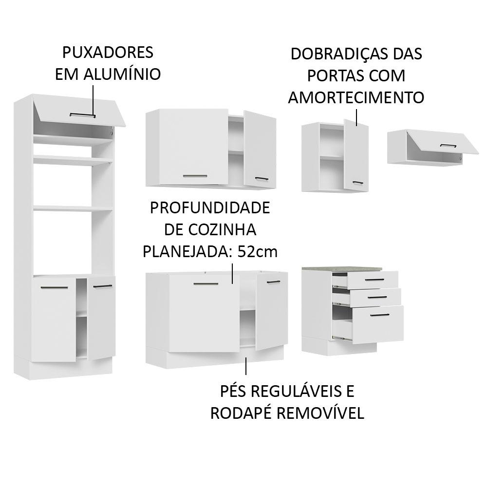 Cozinha Completa Madesa Agata 330001 com Armário e Balcão (Sem Tampo e Pia) - Branco