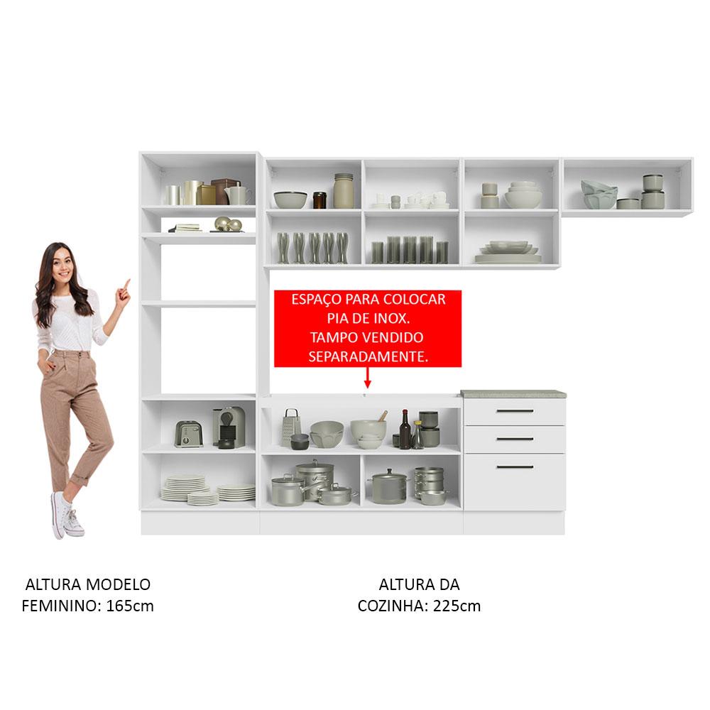 Cozinha Completa Madesa Agata 330001 com Armário e Balcão (Sem Tampo e Pia) - Branco