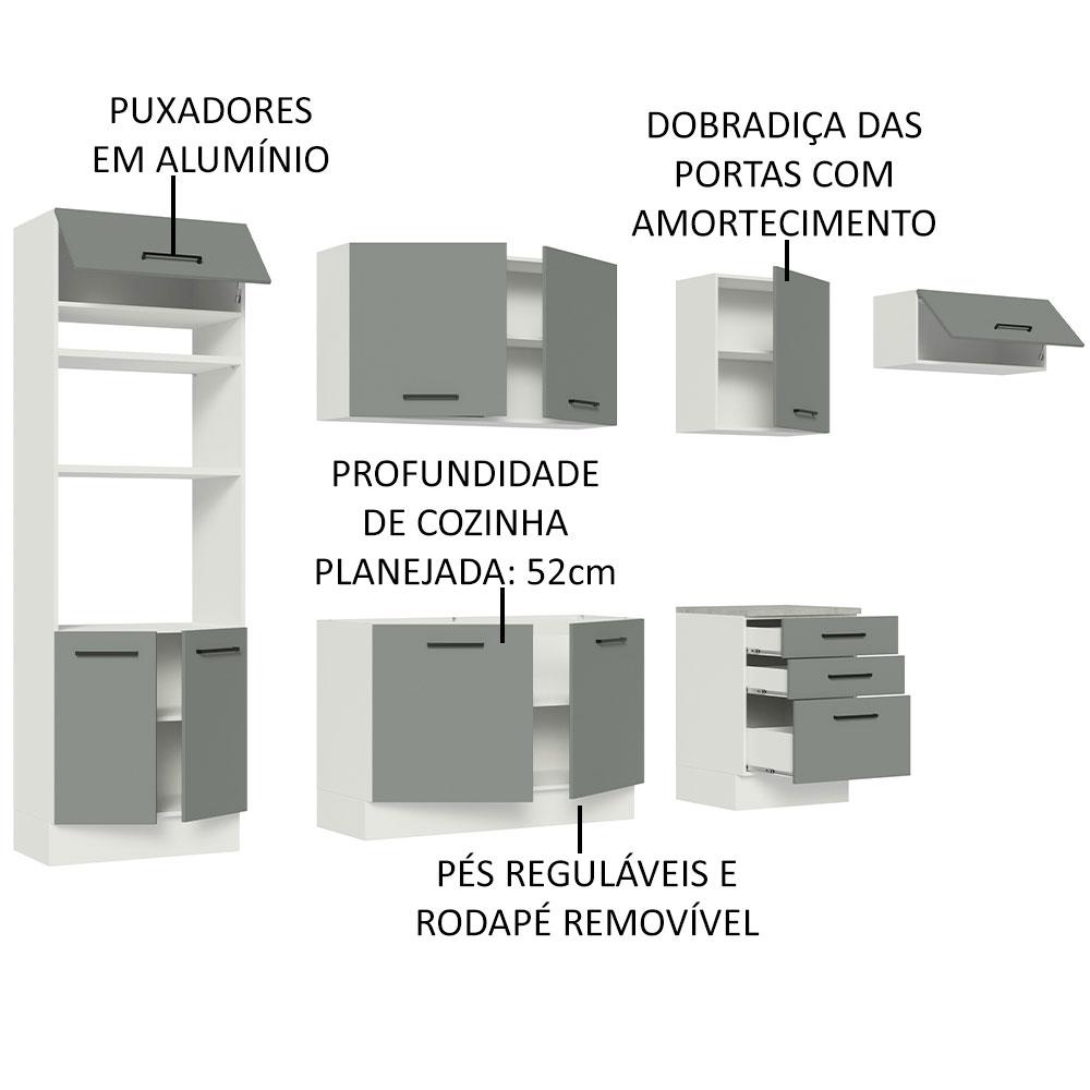 Cozinha Completa Madesa Agata 330001 com Armário e Balcão (Sem Tampo e Pia) - Branco/Cinza