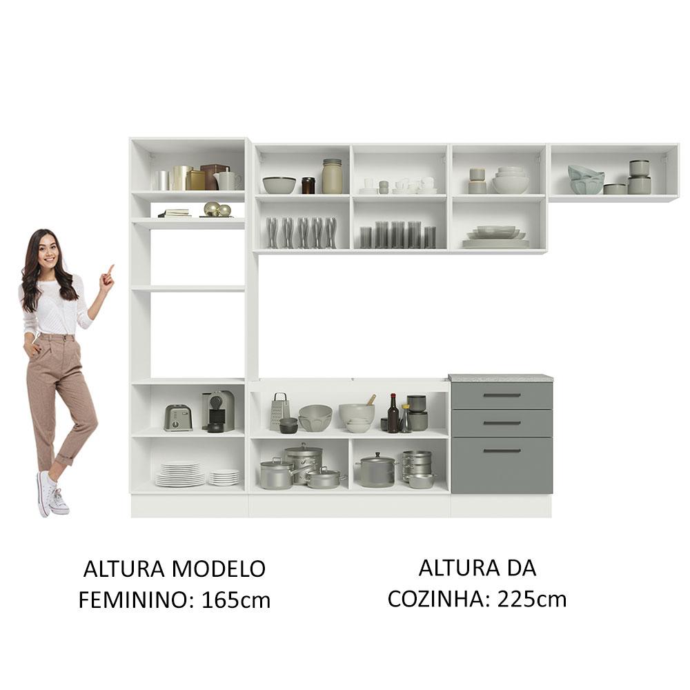 Cozinha Completa Madesa Agata 330001 com Armário e Balcão (Sem Tampo e Pia) - Branco/Cinza