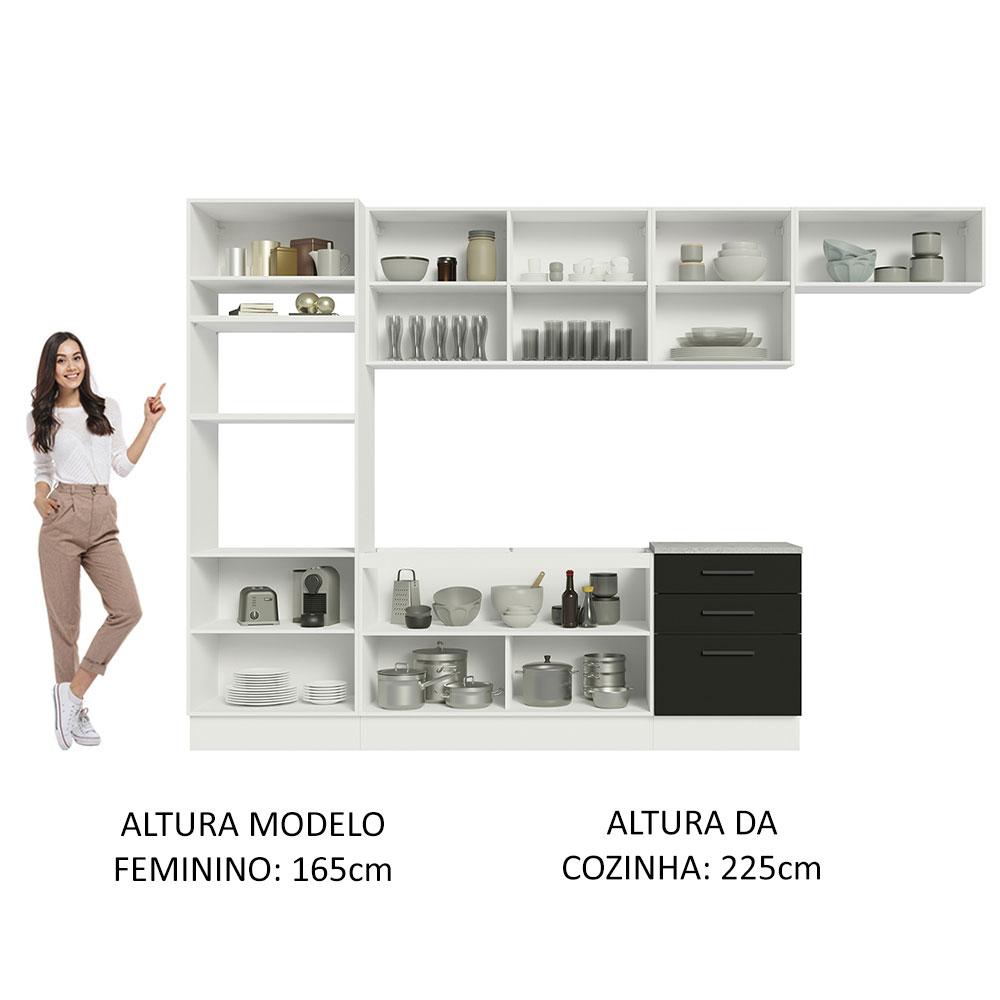 Cozinha Completa Madesa Agata 330001 com Armário e Balcão (Sem Tampo e Pia) - Branco/Preto