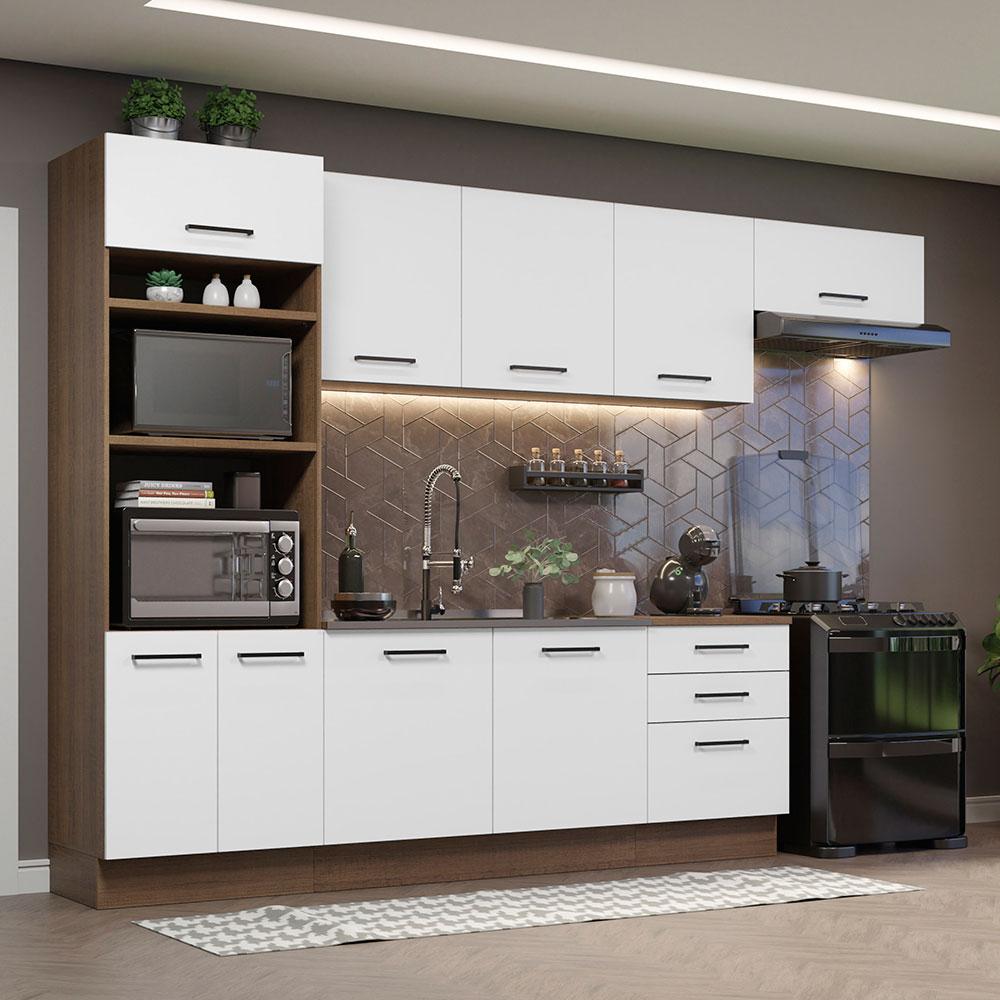 Cozinha Completa Madesa Agata 330001 com Armário e Balcão (Sem Tampo e Pia) - Rustic/Branco