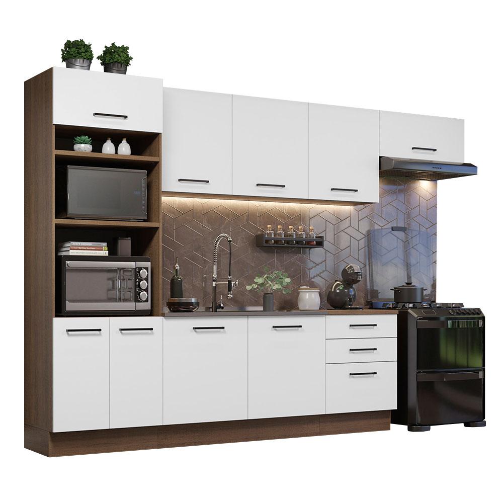 Cozinha Completa Madesa Agata 330001 com Armário e Balcão (Sem Tampo e Pia) - Rustic/Branco