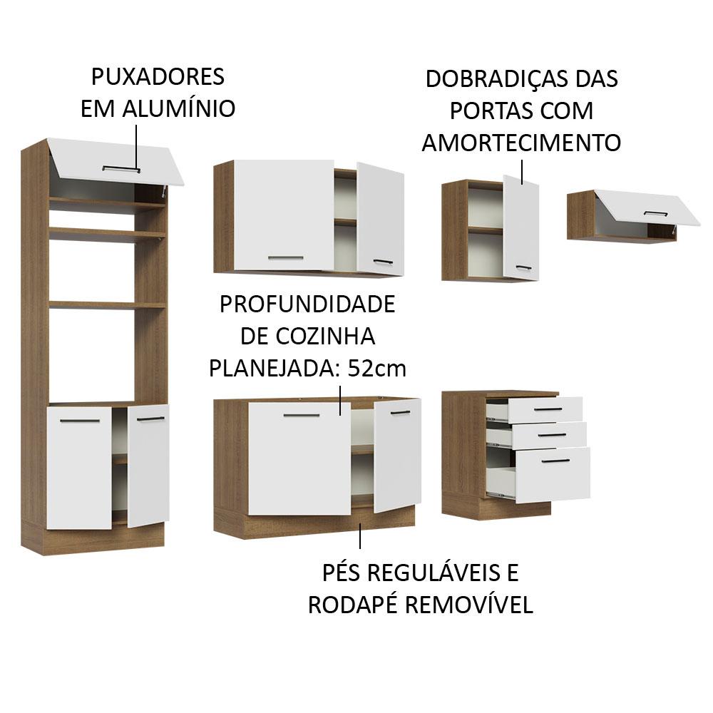 Cozinha Completa Madesa Agata 330001 com Armário e Balcão (Sem Tampo e Pia) - Rustic/Branco
