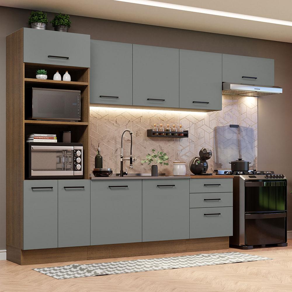 Cozinha Completa Madesa Agata 330001 com Armário e Balcão (Sem Tampo e Pia) - Rustic/Cinza