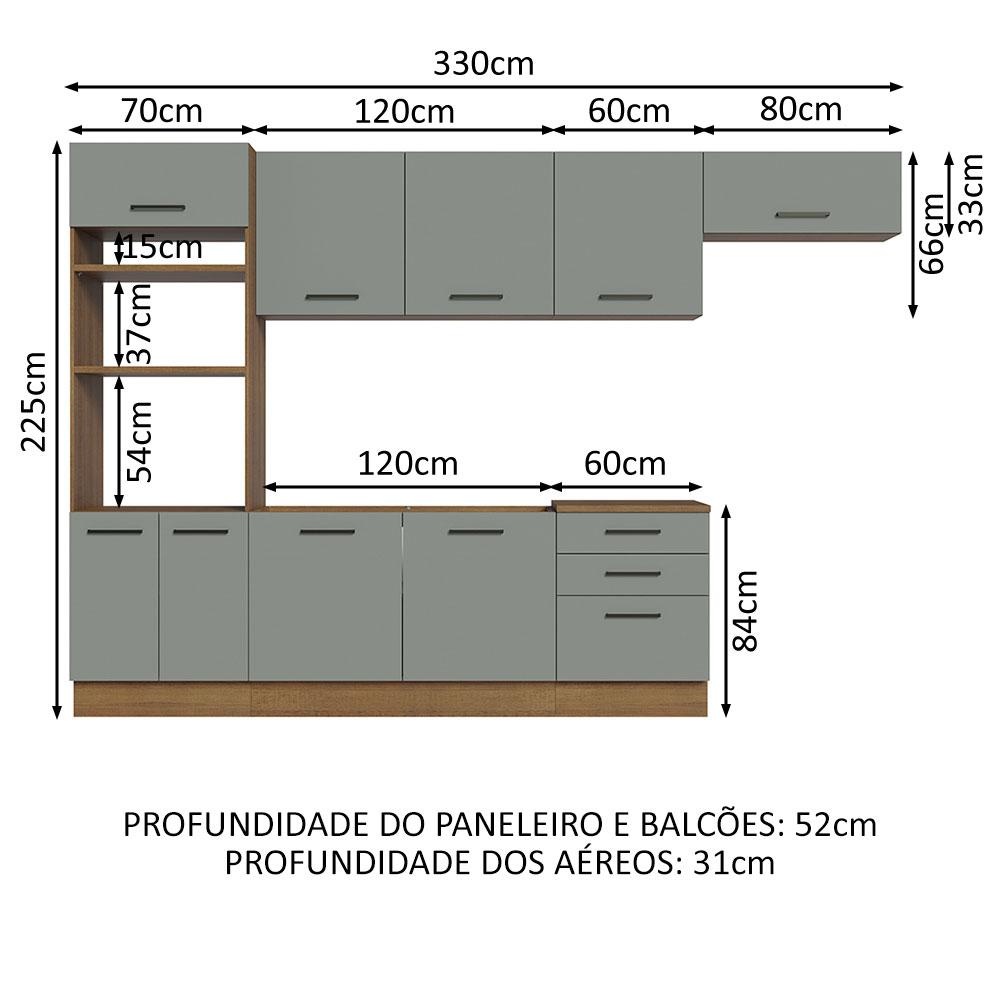Cozinha Completa Madesa Agata 330001 com Armário e Balcão (Sem Tampo e Pia) - Rustic/Cinza
