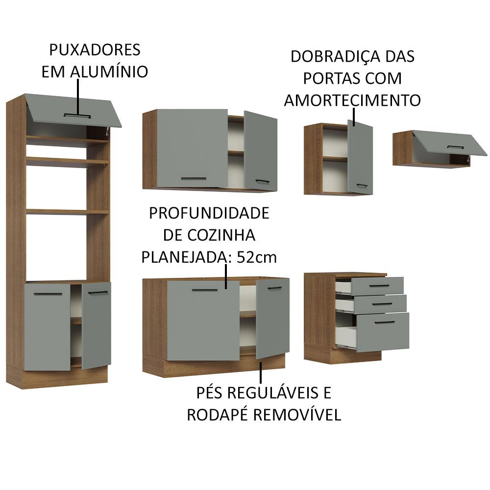 Cozinha Completa Madesa Agata 330001 com Armário e Balcão (Sem Tampo e Pia) - Rustic/Cinza