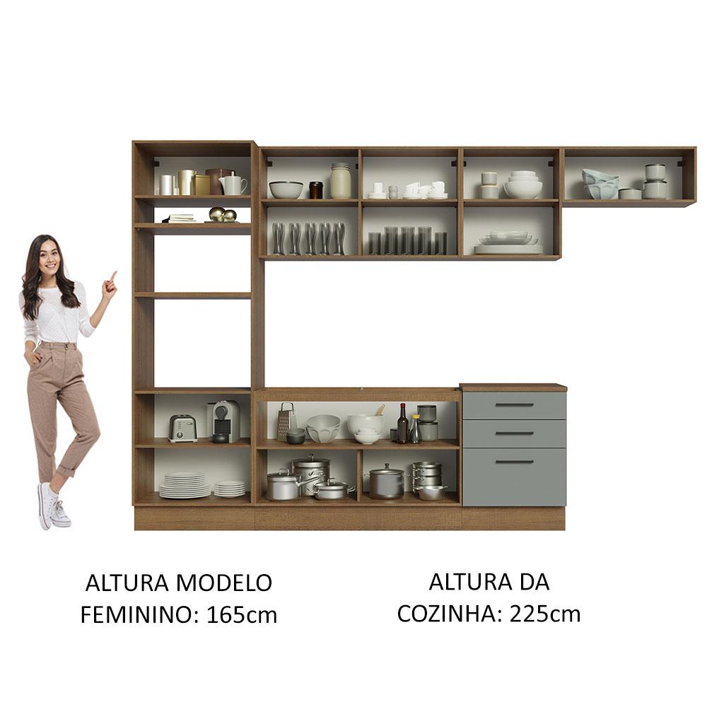 Cozinha Completa Madesa Agata 330001 com Armário e Balcão (Sem Tampo e Pia) - Rustic/Cinza