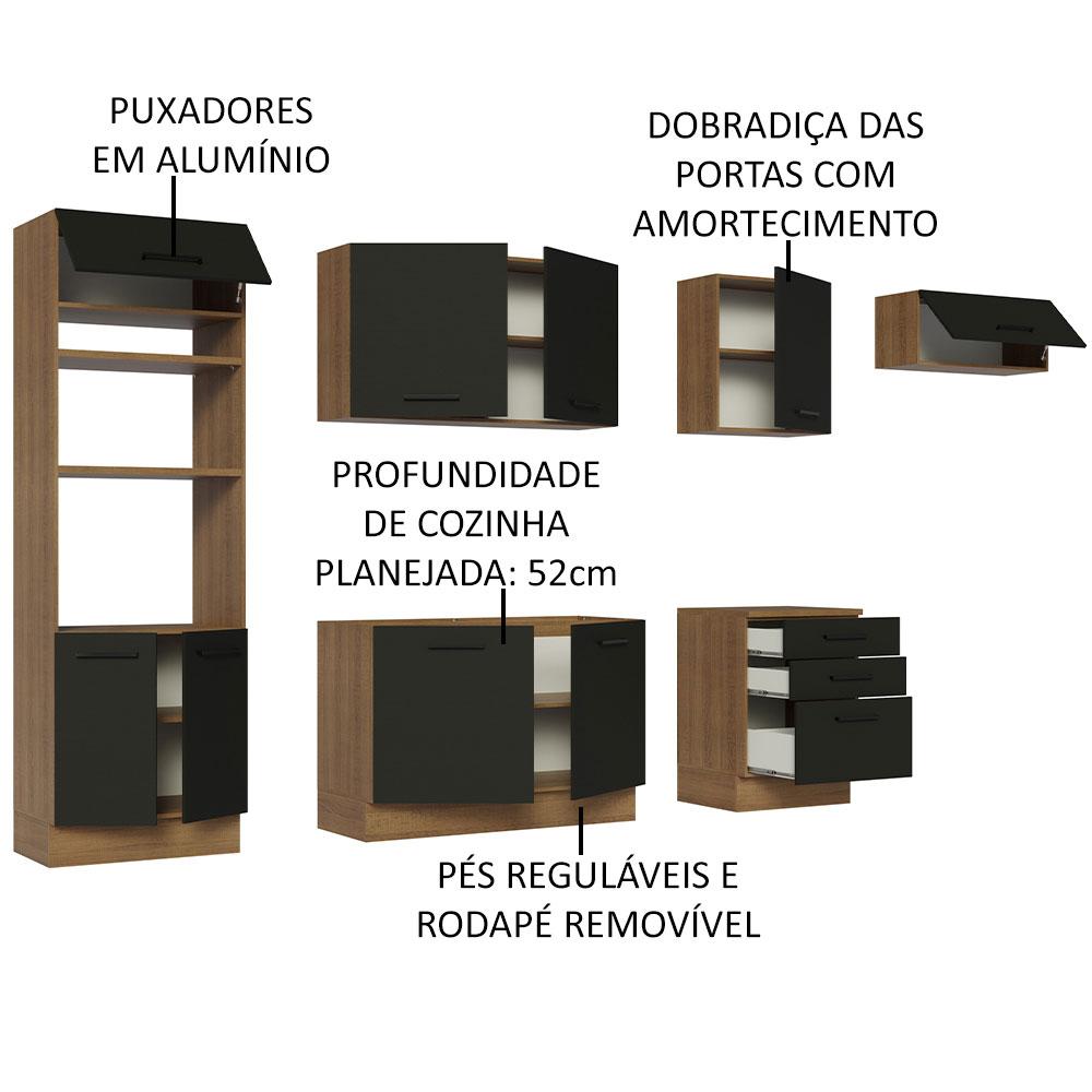 Cozinha Completa Madesa Agata 330001 com Armário e Balcão (Sem Tampo e Pia) - Rustic/Preto