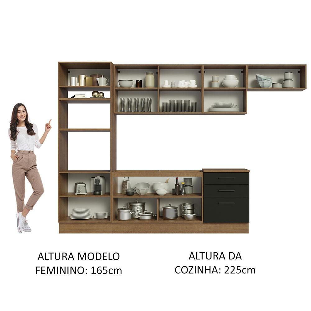 Cozinha Completa Madesa Agata 330001 com Armário e Balcão (Sem Tampo e Pia) - Rustic/Preto