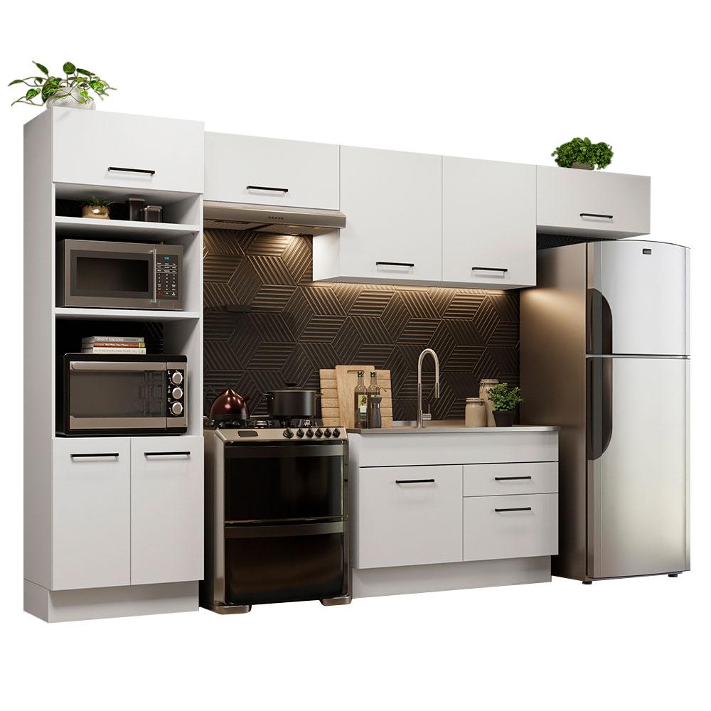 Cozinha Completa Madesa Agata 350001 com Armário e Balcão (Sem Tampo e Pia) - Branco