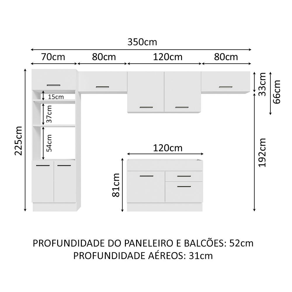 Cozinha Completa Madesa Agata 350001 com Armário e Balcão (Sem Tampo e Pia) - Branco