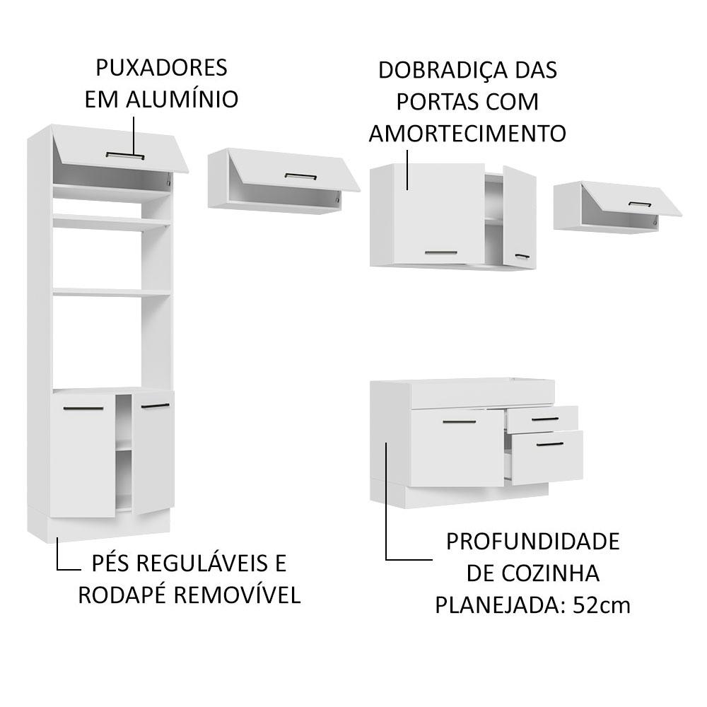 Cozinha Completa Madesa Agata 350001 com Armário e Balcão (Sem Tampo e Pia) - Branco