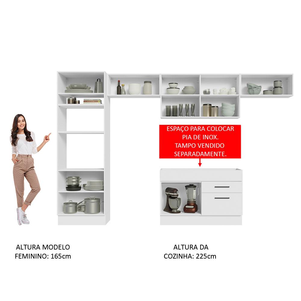 Cozinha Completa Madesa Agata 350001 com Armário e Balcão (Sem Tampo e Pia) - Branco