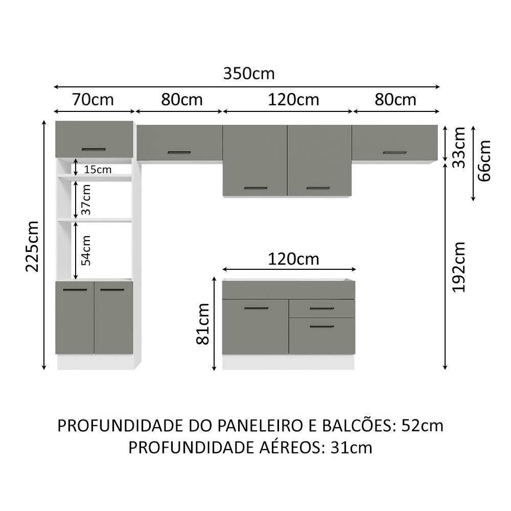 Cozinha Completa Madesa Agata 350001 com Armário e Balcão (Sem Tampo e Pia) - Branco/Cinza