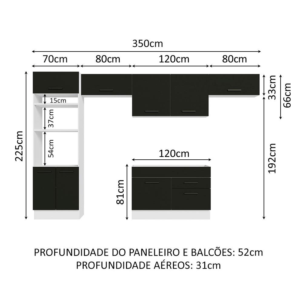 Cozinha Completa Madesa Agata 350001 com Armário e Balcão (Sem Tampo e Pia) - Branco/Preto
