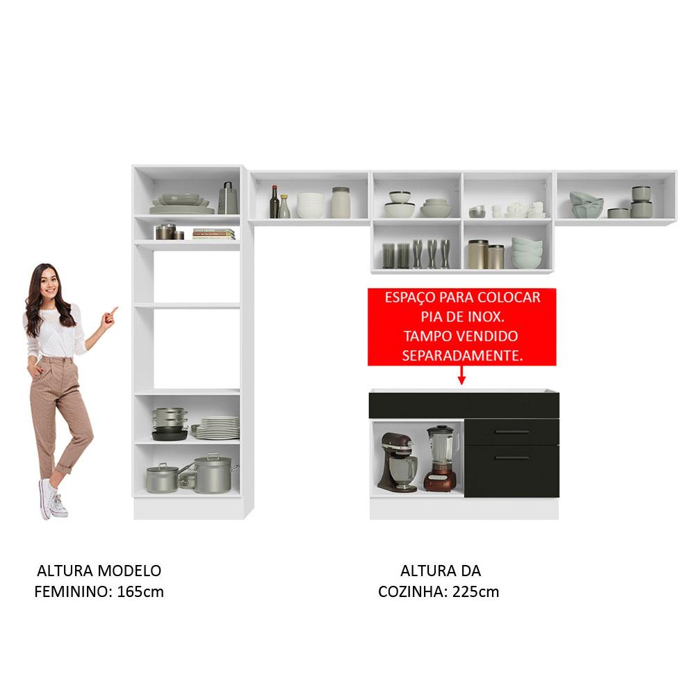 Cozinha Completa Madesa Agata 350001 com Armário e Balcão (Sem Tampo e Pia) - Branco/Preto
