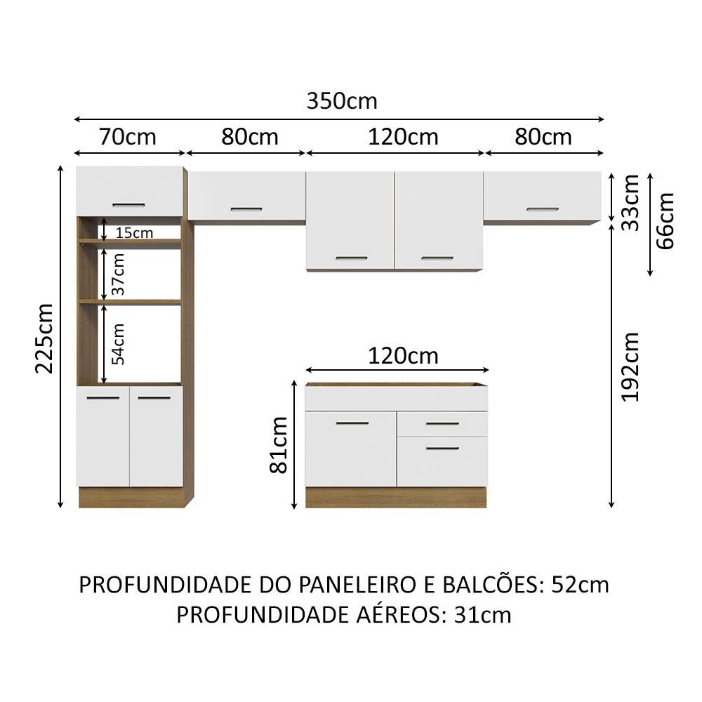 Cozinha Completa Madesa Agata 350001 com Armário e Balcão (Sem Tampo e Pia) - Rustic/Branco