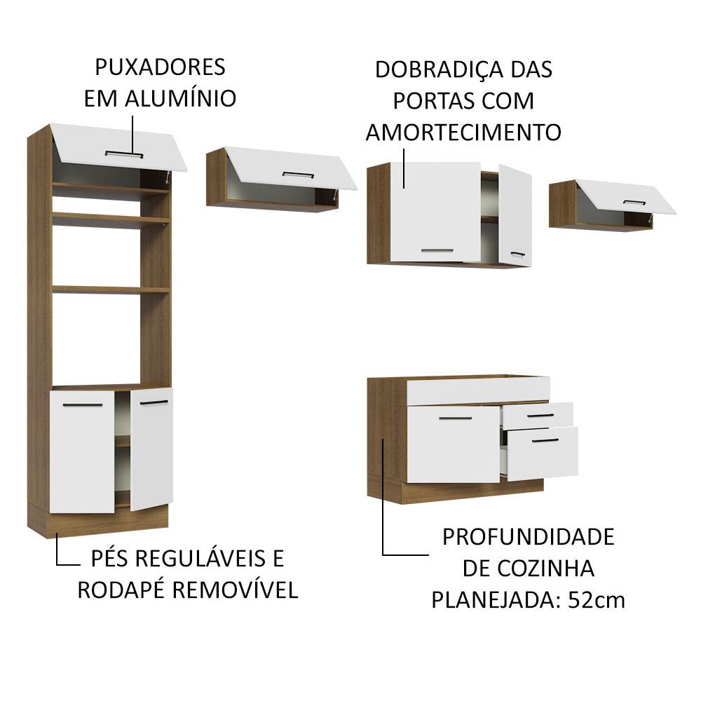 Cozinha Completa Madesa Agata 350001 com Armário e Balcão (Sem Tampo e Pia) - Rustic/Branco