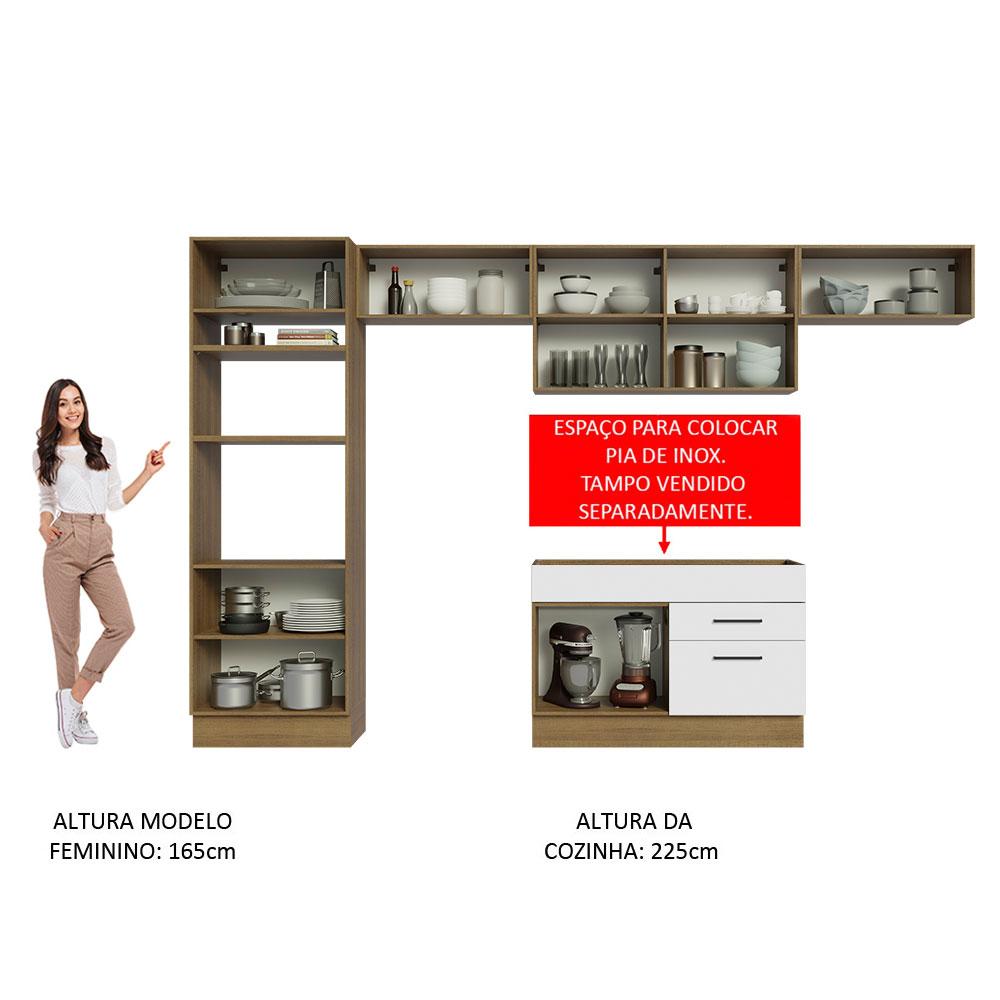 Cozinha Completa Madesa Agata 350001 com Armário e Balcão (Sem Tampo e Pia) - Rustic/Branco
