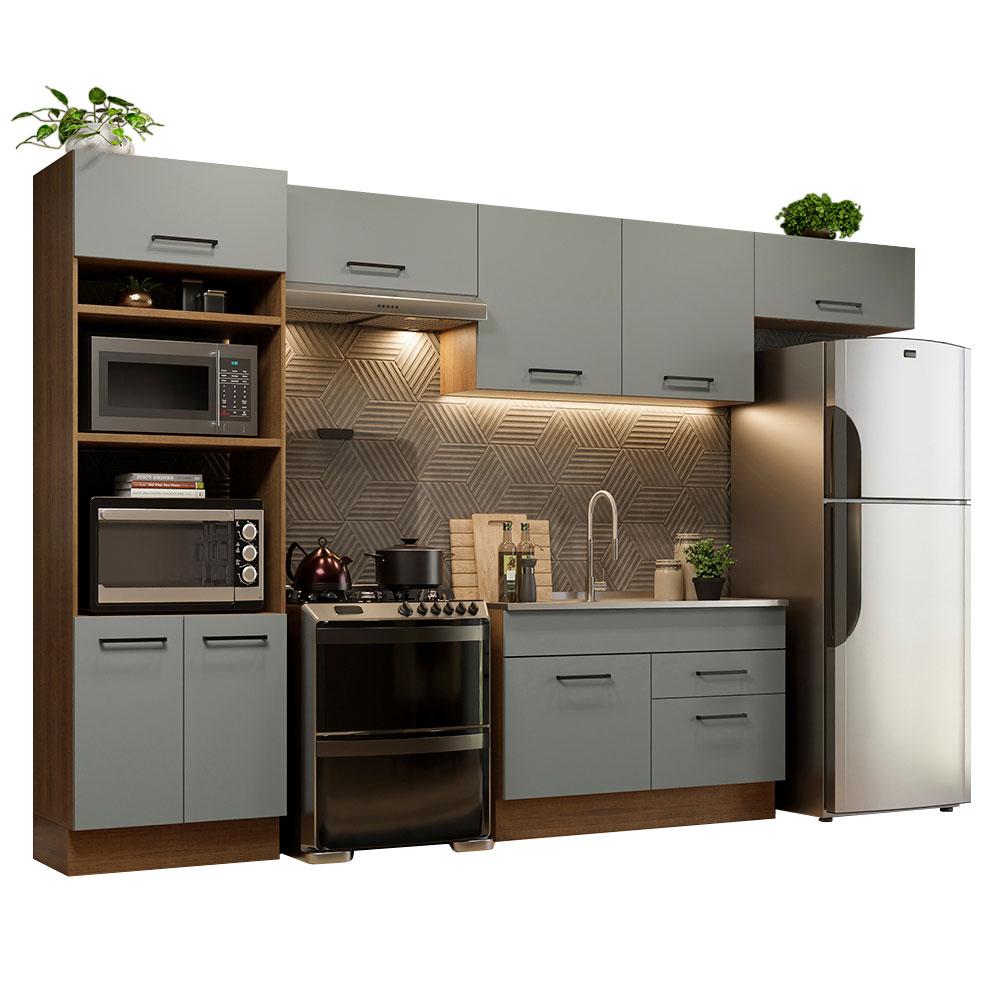 Cozinha Completa Madesa Agata 350001 com Armário e Balcão (Sem Tampo e Pia) - Rustic/Cinza