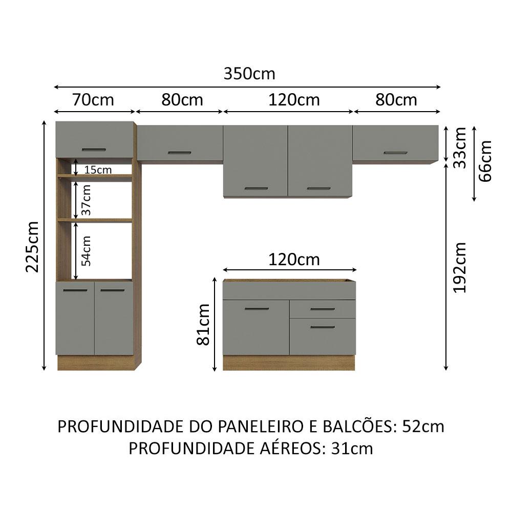 Cozinha Completa Madesa Agata 350001 com Armário e Balcão (Sem Tampo e Pia) - Rustic/Cinza