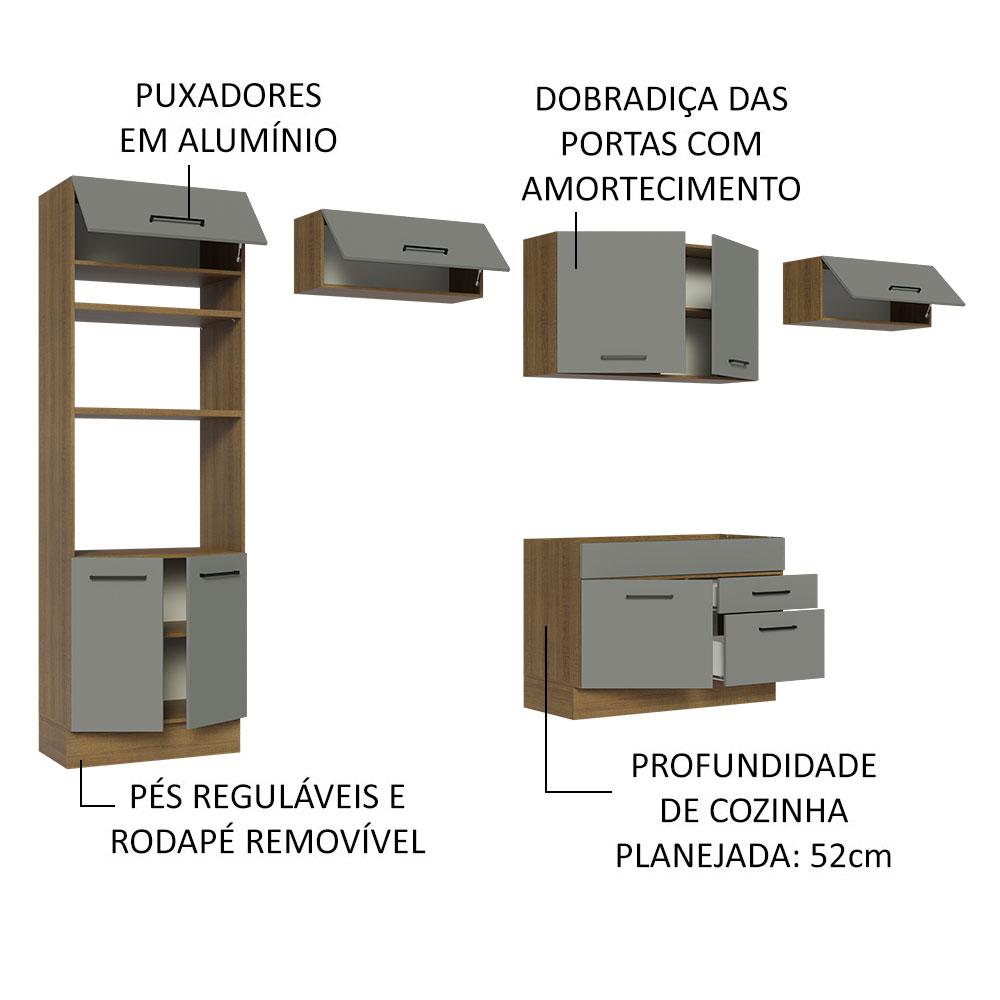 Cozinha Completa Madesa Agata 350001 com Armário e Balcão (Sem Tampo e Pia) - Rustic/Cinza