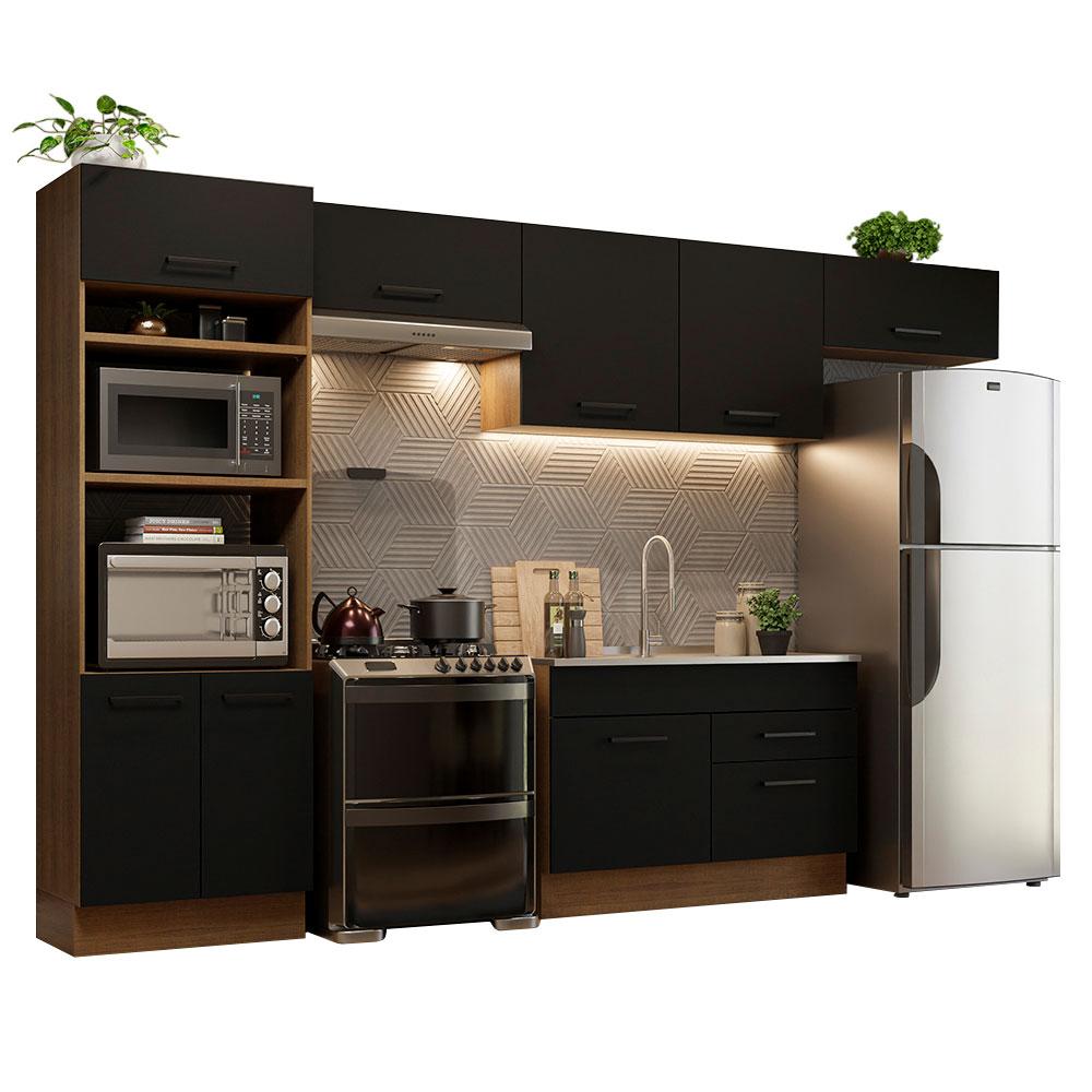 Cozinha Completa Madesa Agata 350001 com Armário e Balcão (Sem Tampo e Pia) - Rustic/Preto