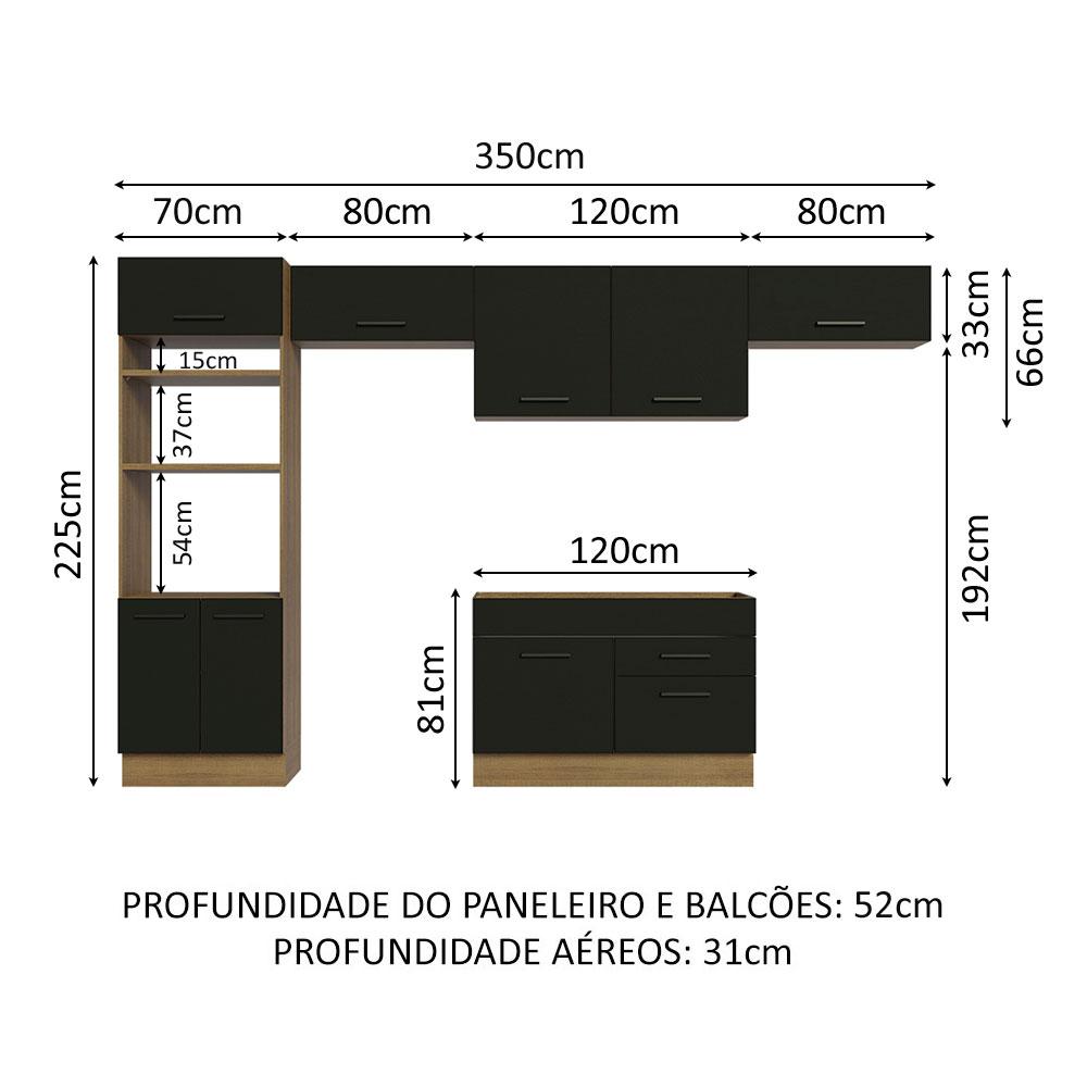 Cozinha Completa Madesa Agata 350001 com Armário e Balcão (Sem Tampo e Pia) - Rustic/Preto