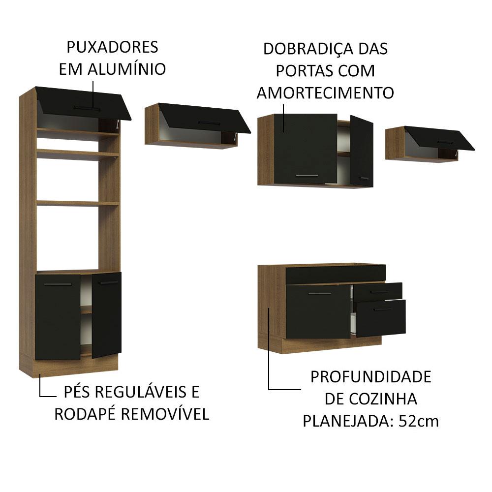 Cozinha Completa Madesa Agata 350001 com Armário e Balcão (Sem Tampo e Pia) - Rustic/Preto