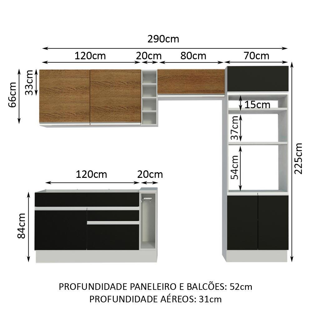 Cozinha Completa Madesa Cristal com Armário e Balcão (Sem Tampo e Pia) - Branco/Preto/Rustic