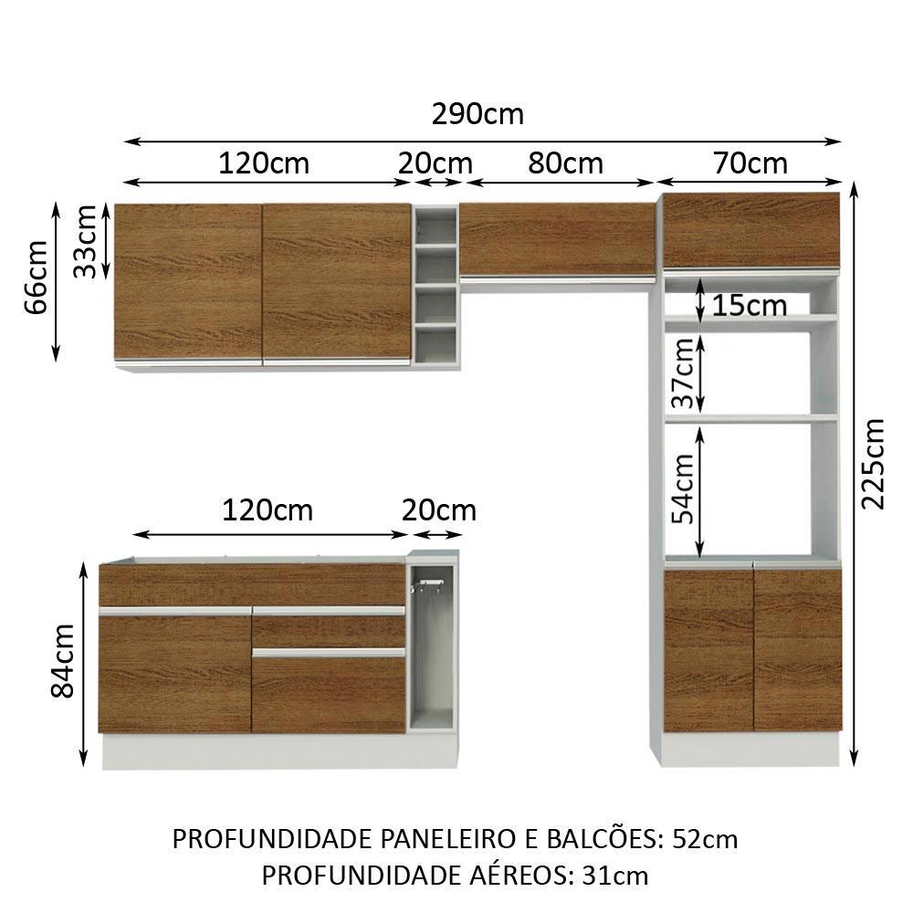 Cozinha Completa Madesa Cristal com Armário e Balcão (Sem Tampo e Pia) - Branco/Rustic