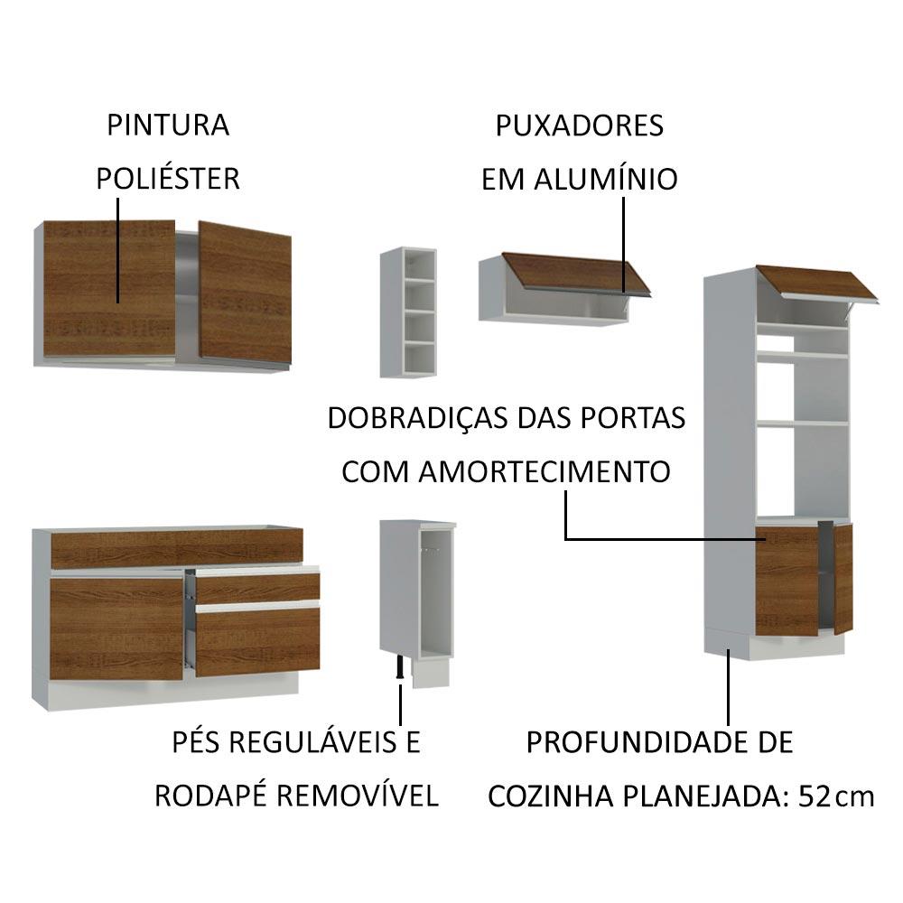 Cozinha Completa Madesa Cristal com Armário e Balcão (Sem Tampo e Pia) - Branco/Rustic