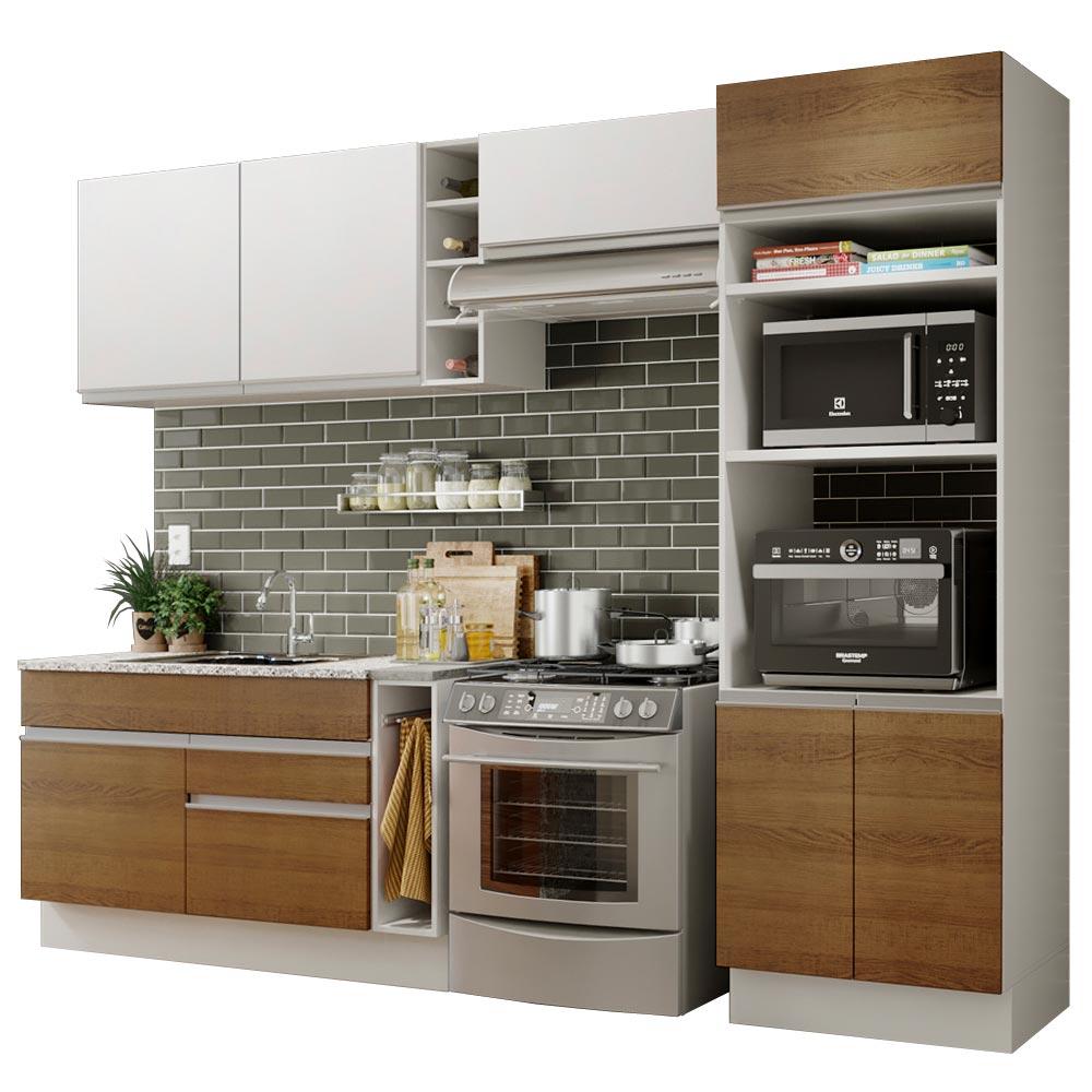 Cozinha Completa Madesa Cristal com Armário e Balcão (Sem Tampo e Pia) - Branco/Rustic/Branco