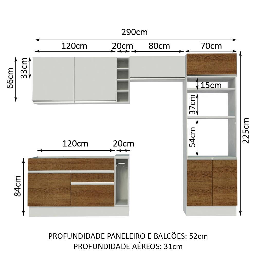 Cozinha Completa Madesa Cristal com Armário e Balcão (Sem Tampo e Pia) - Branco/Rustic/Branco